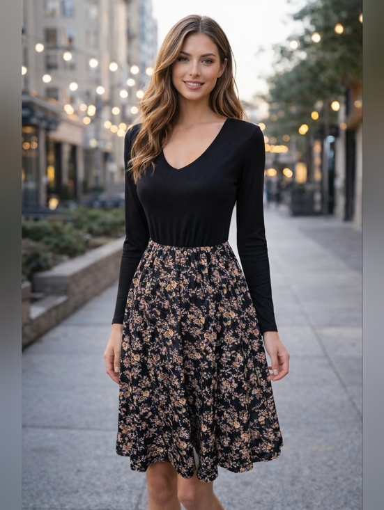 Emery Rose Dresses & Skirts - Emery Rose Womens Long Sleeve Dress Size Small Floral Knee Length Modest Spring